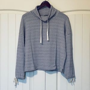 Madewell Mile(s) Funnel Neck Sweater | Black & Ivory Stripe | Size: L